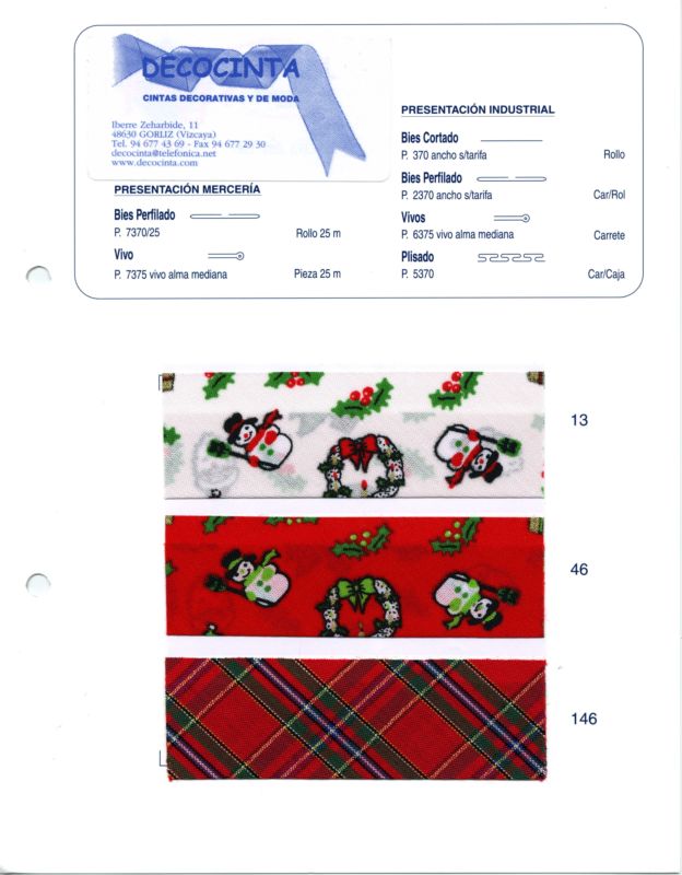* CLICK para AMPLIAR IMAGEN * Confección y Mercerías - Cintas al Bies - Bieses - 7370 - 7375 - DECOCINTA: Cintas textiles, decorativas y de moda. Lazos.